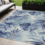 5' X 8' Blue And Ivory Floral Washable Indoor Outdoor Area Rug