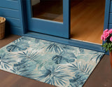 3' X 5' Teal Blue And Ivory Floral Washable Indoor Outdoor Area Rug