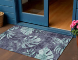 3' X 5' Blue And Mint Green Floral Washable Indoor Outdoor Area Rug