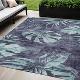 5' X 8' Blue And Mint Green Floral Washable Indoor Outdoor Area Rug