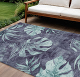 8' X 10' Blue And Mint Green Floral Washable Indoor Outdoor Area Rug