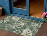 3' X 5' Fern Green And Sage Floral Washable Indoor Outdoor Area Rug