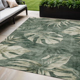 5' X 8' Fern Green And Sage Floral Washable Indoor Outdoor Area Rug