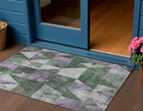 3' X 5' Emerald And Purple Geometric Washable Indoor Outdoor Area Rug