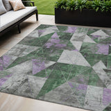 5' X 8' Emerald And Purple Geometric Washable Indoor Outdoor Area Rug