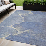 5' X 8' Denim Blue And Beige Abstract Washable Indoor Outdoor Area Rug