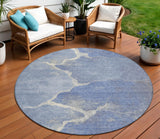 8' Denim Blue And Beige Round Abstract Washable Indoor Outdoor Area Rug