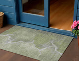3' X 5' Green And Beige Abstract Washable Indoor Outdoor Area Rug