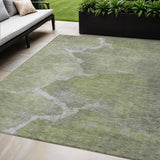 5' X 8' Green And Beige Abstract Washable Indoor Outdoor Area Rug