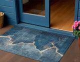 3' X 5' Navy Blue And Beige Abstract Washable Indoor Outdoor Area Rug