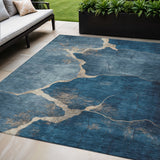 5' X 8' Navy Blue And Beige Abstract Washable Indoor Outdoor Area Rug