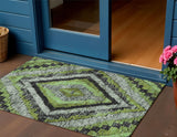 3' X 5' Artichoke Green And Gray Aztec Washable Indoor Outdoor Area Rug