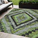 5' X 8' Artichoke Green And Gray Aztec Washable Indoor Outdoor Area Rug