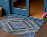 3' X 5' Blue And Gray Aztec Washable Indoor Outdoor Area Rug