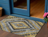 3' X 5' Gold And Gray Aztec Washable Indoor Outdoor Area Rug