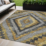 5' X 8' Gold And Gray Aztec Washable Indoor Outdoor Area Rug