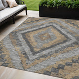 5' X 8' Khaki And Gray Aztec Washable Indoor Outdoor Area Rug