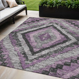 5' X 8' Lavender And Gray Aztec Washable Indoor Outdoor Area Rug