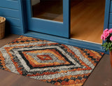 3' X 5' Terra Cotta And Gray Aztec Washable Indoor Outdoor Area Rug