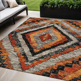 5' X 8' Terra Cotta And Gray Aztec Washable Indoor Outdoor Area Rug