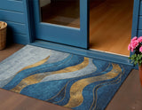 3' X 5' Blue And Gold Abstract Washable Indoor Outdoor Area Rug