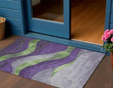 3' X 5' Purple And Green Abstract Washable Indoor Outdoor Area Rug