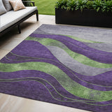 5' X 8' Purple And Green Abstract Washable Indoor Outdoor Area Rug