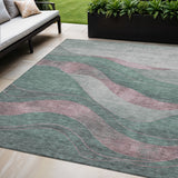 5' X 8' Sage And Blush Abstract Washable Indoor Outdoor Area Rug