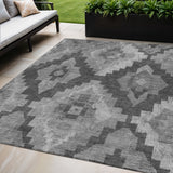 5' X 8' Gray And Charcoal Aztec Washable Indoor Outdoor Area Rug