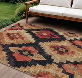 8' X 10' Rust And Charcoal Aztec Washable Indoor Outdoor Area Rug
