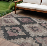 8' X 10' Taupe And Charcoal Aztec Washable Indoor Outdoor Area Rug