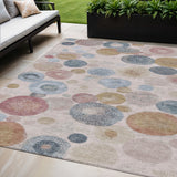 5' X 8' Blush Blue And Taupe Geometric Washable Indoor Outdoor Area Rug