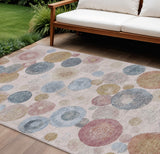8' X 10' Blush Blue And Taupe Geometric Washable Indoor Outdoor Area Rug