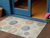 3' X 5' Ivory And Peach Geometric Washable Indoor Outdoor Area Rug