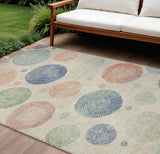 8' X 10' Ivory And Peach Geometric Washable Indoor Outdoor Area Rug