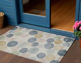 3' X 5' Beige Navy Blue And Gold Geometric Washable Indoor Outdoor Area Rug