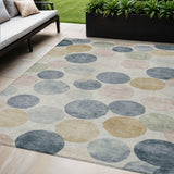 5' X 8' Beige Navy Blue And Gold Geometric Washable Indoor Outdoor Area Rug