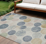 8' X 10' Beige Navy Blue And Gold Geometric Washable Indoor Outdoor Area Rug