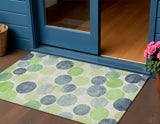 3' X 5' Navy Blue Lime Green And Ivory Geometric Washable Indoor Outdoor Area Rug