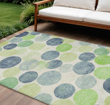 8' X 10' Navy Blue Lime Green And Ivory Geometric Washable Indoor Outdoor Area Rug