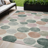 5' X 8' Salmon Green And Peach Geometric Washable Indoor Outdoor Area Rug