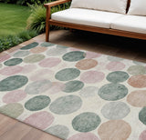8' X 10' Salmon Green And Peach Geometric Washable Indoor Outdoor Area Rug