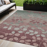 5' X 8' Blush And Emerald Floral Washable Indoor Outdoor Area Rug