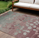 8' X 10' Blush And Emerald Floral Washable Indoor Outdoor Area Rug