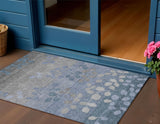 3' X 5' Denim Blue And Gray Floral Washable Indoor Outdoor Area Rug
