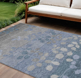 8' X 10' Denim Blue And Gray Floral Washable Indoor Outdoor Area Rug
