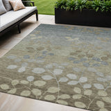 5' X 8' Khaki And Gray Floral Washable Indoor Outdoor Area Rug