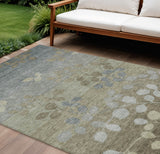 8' X 10' Khaki And Gray Floral Washable Indoor Outdoor Area Rug