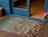 3' X 5' Brown And Teal Blue Floral Washable Indoor Outdoor Area Rug