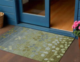 3' X 5' Olive Green And Gray Floral Washable Indoor Outdoor Area Rug